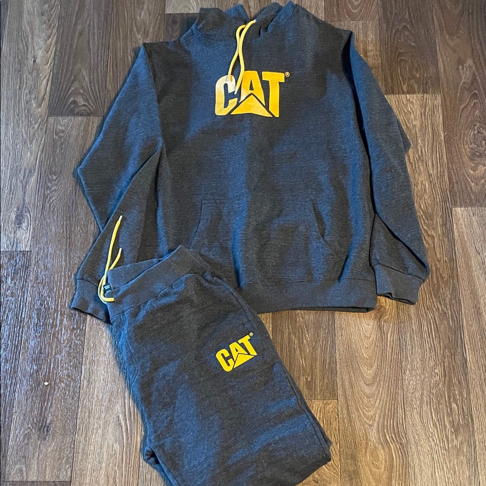 CAT Dark Gray Hoodie and Sweatpants Set with Yellow Accents